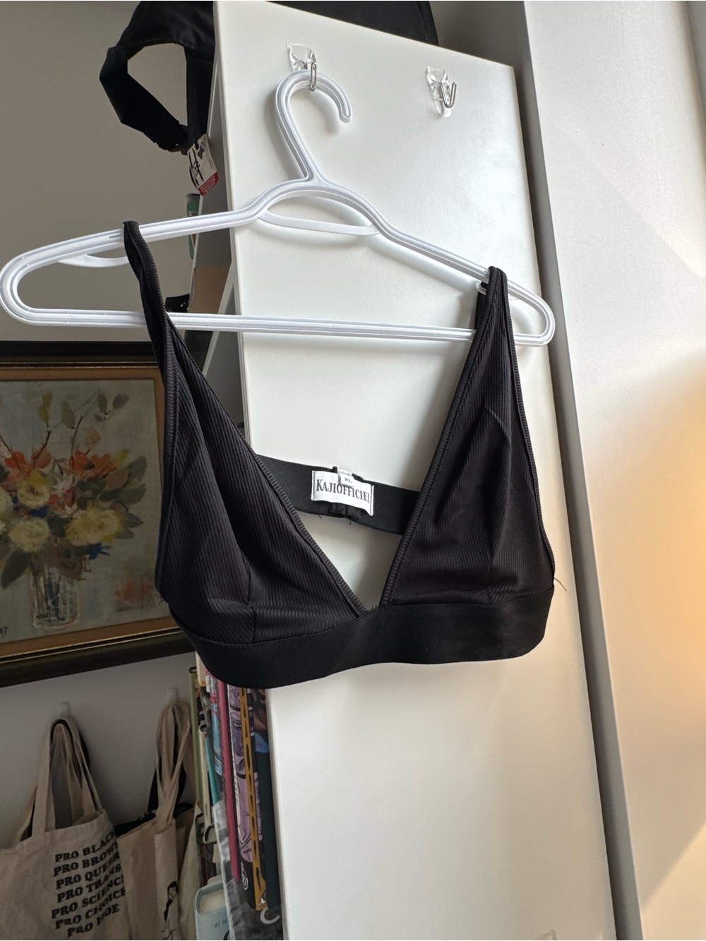 Black Ribbed Deep V Bralette